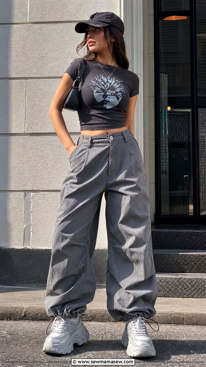 Graphic tee with parachute pants - 35 How to style a graphic tee