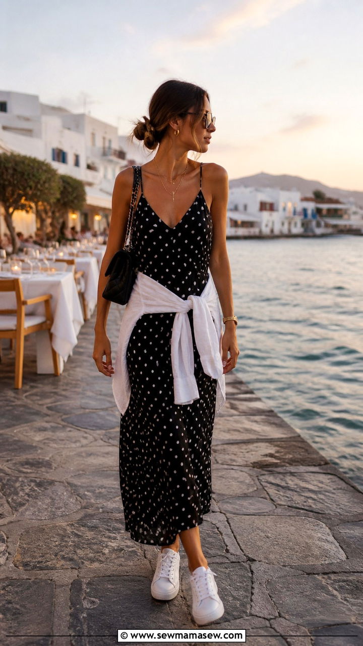 Graphic tee with pleated midi skirt - 40 Summer Italy outfit ideas