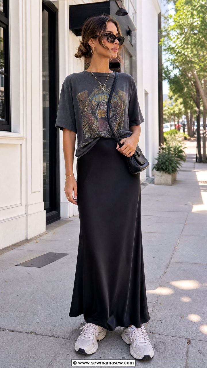 Graphic tee with slip maxi skirt - 35 maxi skirt outfits for women