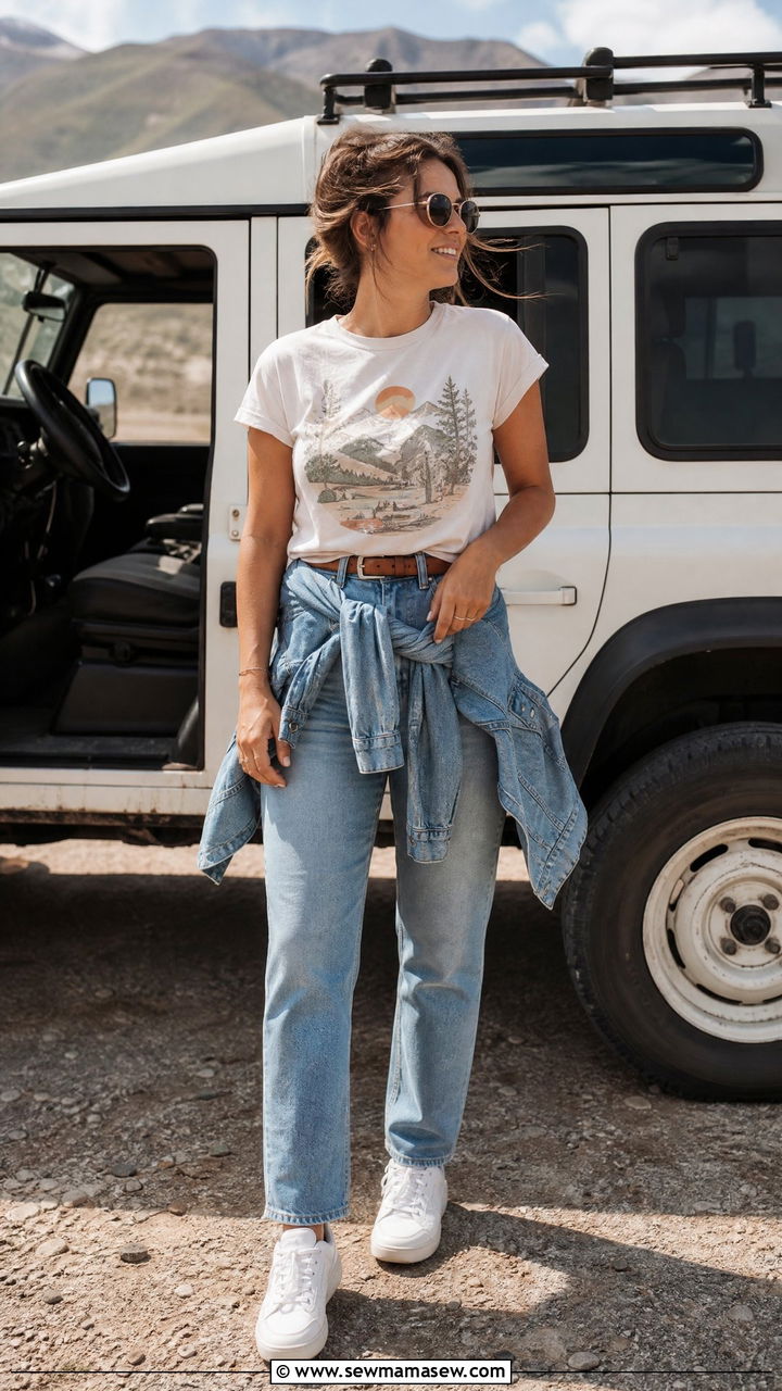 Graphic tee with straight leg jeans - 30 Summer outfits with graphic tee