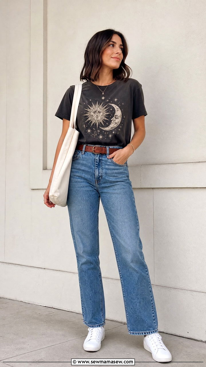 Graphic tee with straight leg jeans - 35 How to style a graphic tee
