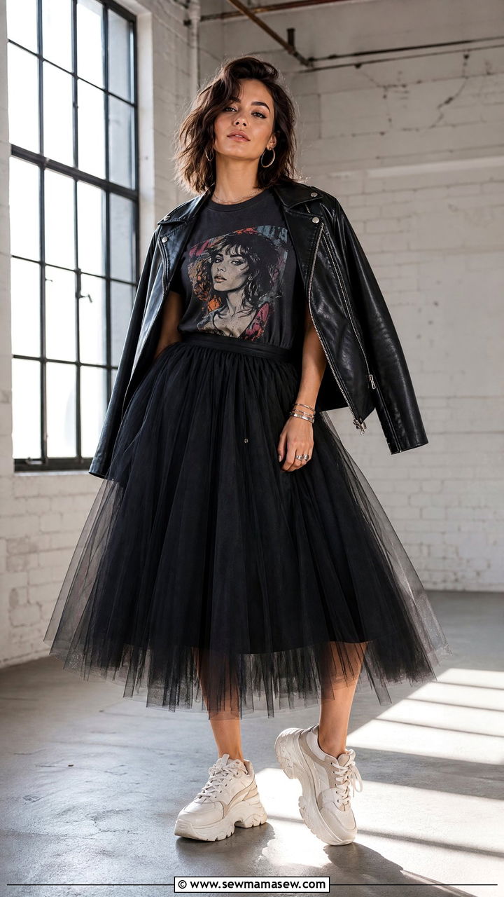 Graphic tee with tulle skirt look - 30 Summer outfits with graphic tee