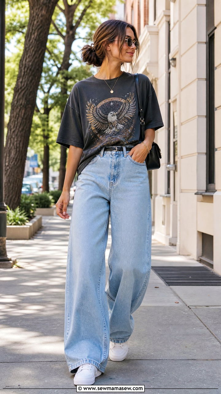 Graphic tee with wide leg jeans - 35 How to style a graphic tee