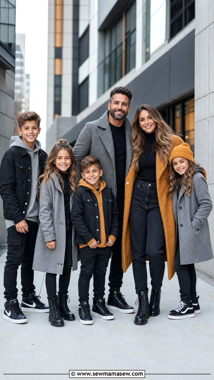Gray Black and Mustard Urban Chic Outfit - 25 Family photo outfits for large families