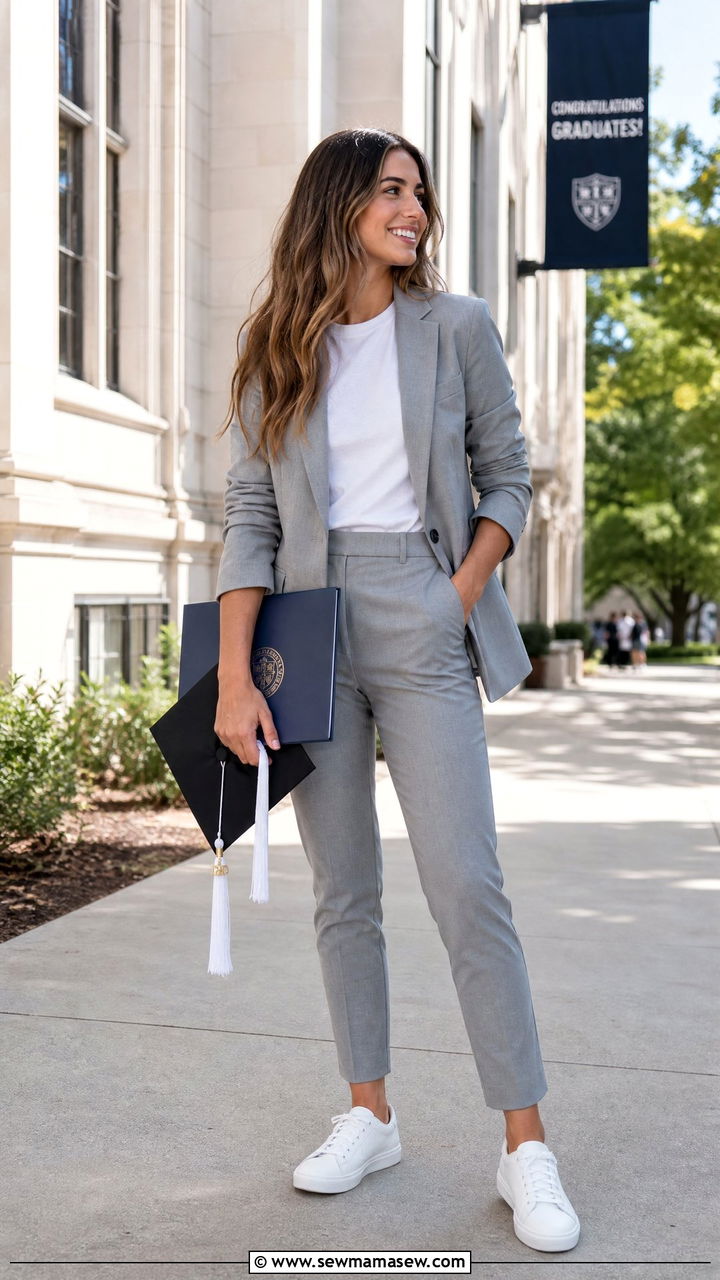 Gray Blazer And Trousers With White Sneakers For A Modern Graduation - 25 Law school graduation outfits