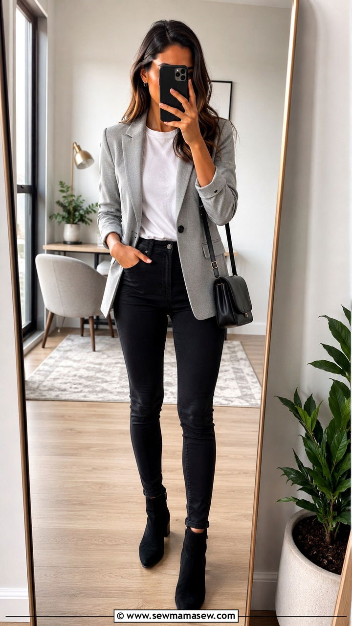 Gray Blazer with Black Skinny Jeans Outfit - 30 Skinny jeans outfit ideas with a blazer