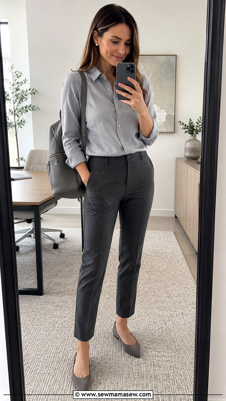 Gray Button Down Shirt and Ankle Trousers - 30 Monochromatic gray outfits