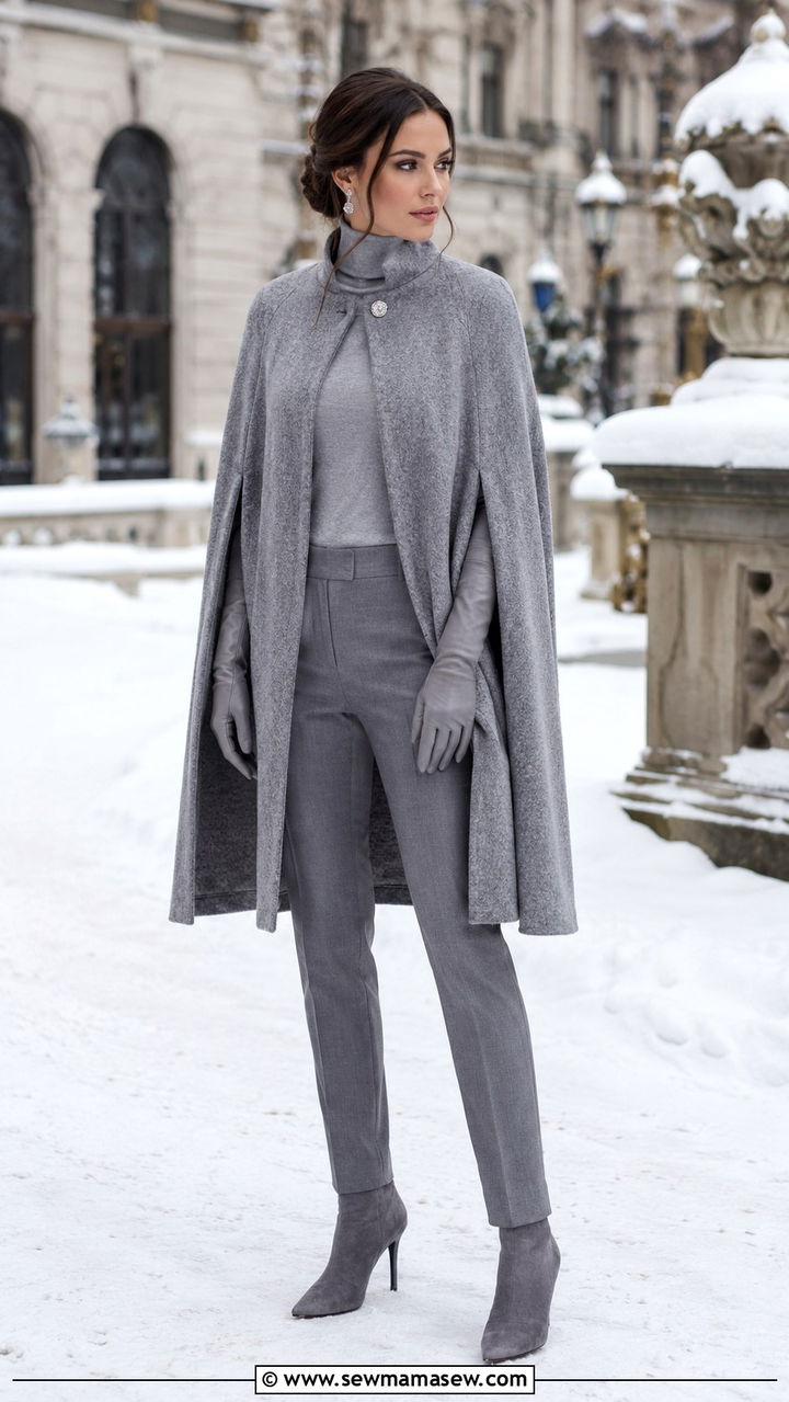 Gray Cape Coat and Slim Trousers - 30 Monochromatic gray outfits