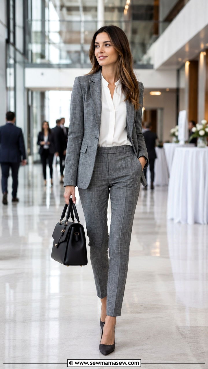 Gray Checked Blazer With Matching Trousers - 30 Legal conference outfit ideas