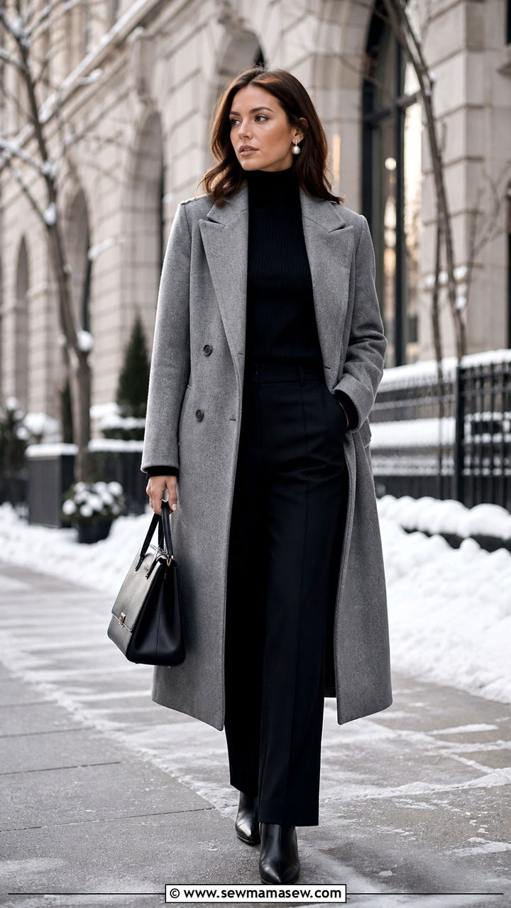 Gray Coat Monochrome Look - 40 Minimalist outfit ideas