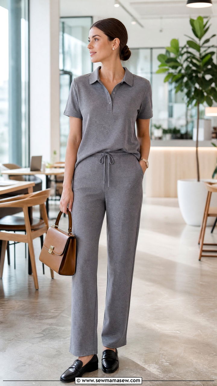 Gray Collared Polo Lounge Set With Loafers - 25 Gray loungewear set outfit ideas