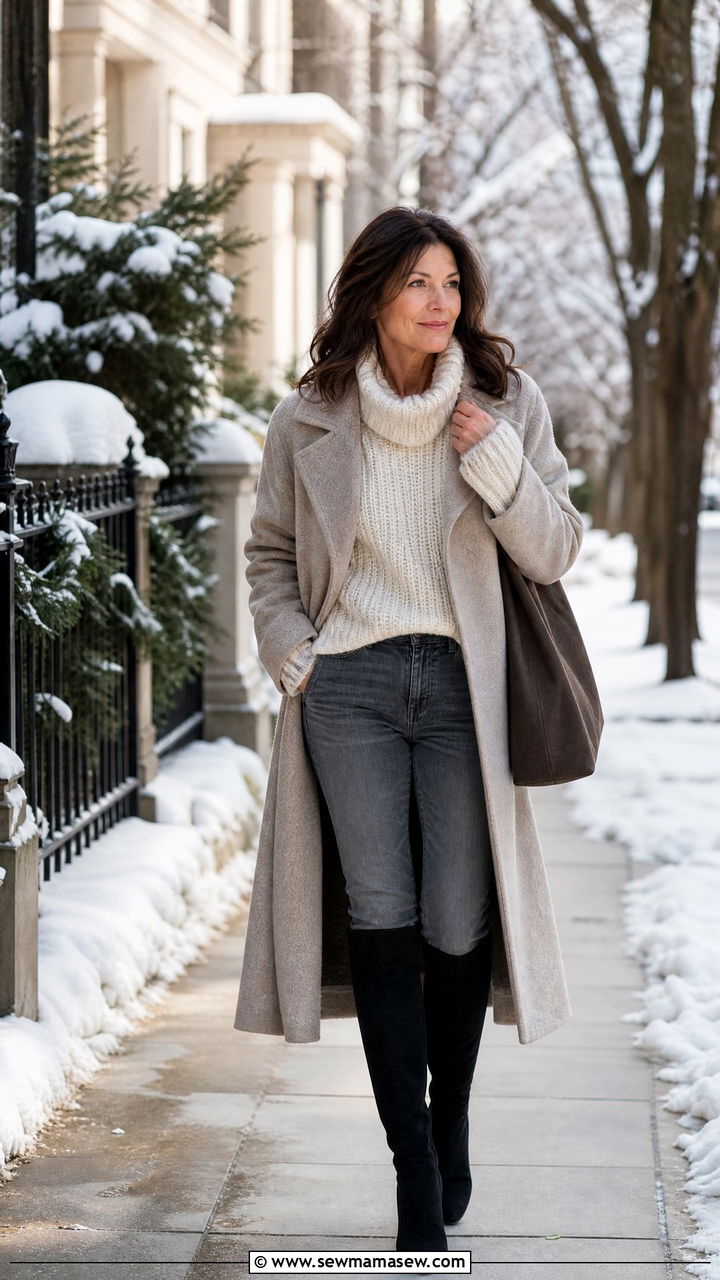Gray Jeans with Knee High Suede Boots - 20 Jeans and boots outfit ideas over 40