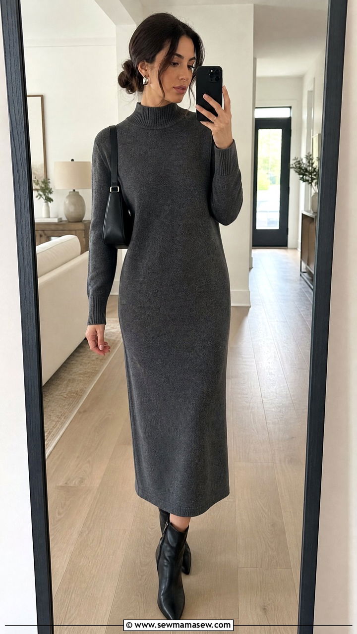 Gray Knit Dress And Ankle Boots - 35 Minimalist outfit ideas for work