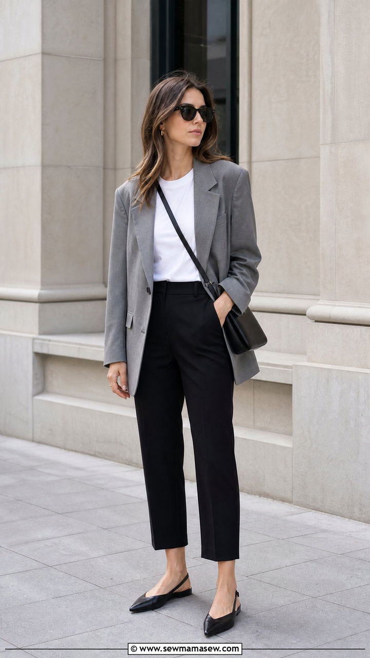Gray Oversized Blazer and Cropped Trousers Office Look - 35 Minimalist work outfit ideas