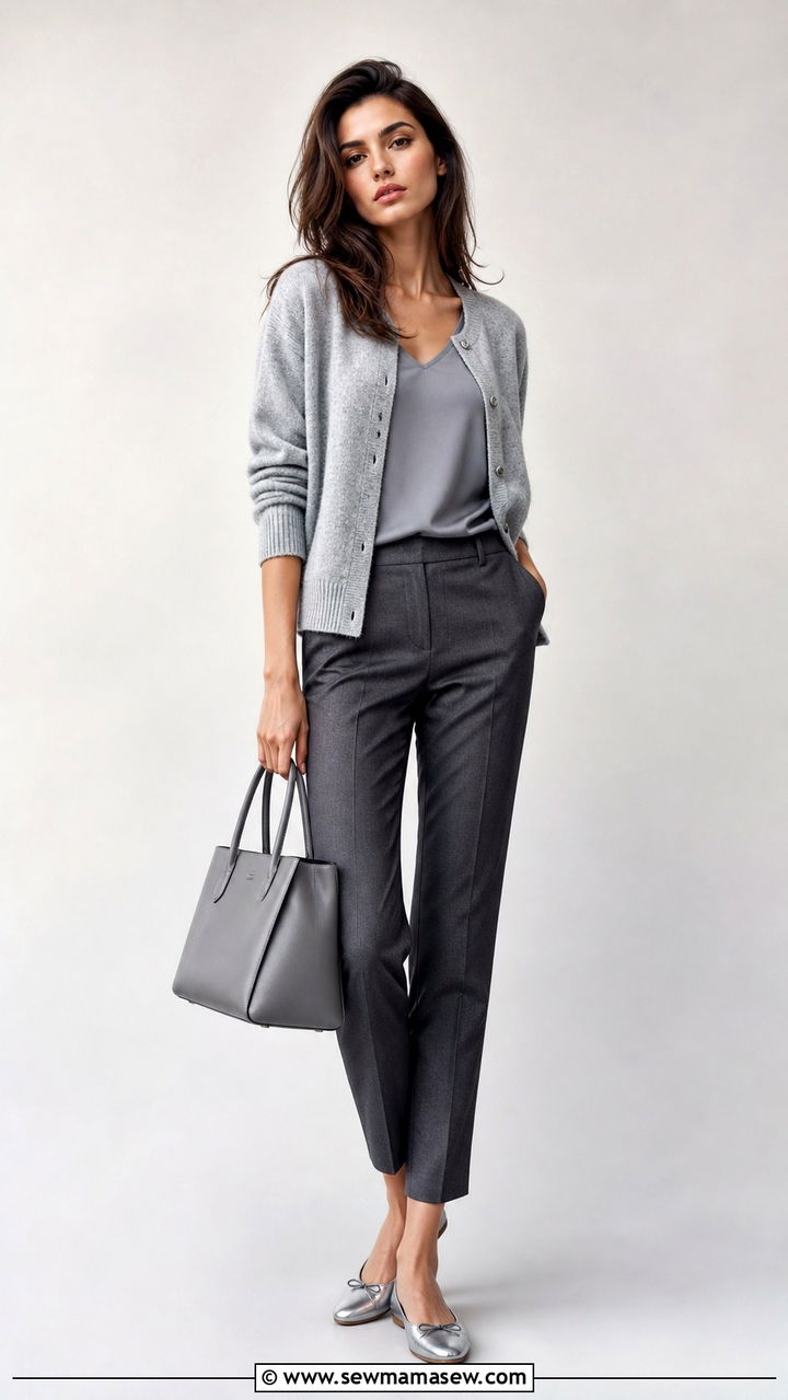 Gray Pants with Gray Cardigan Monochrome - 40 business casual outfits for women