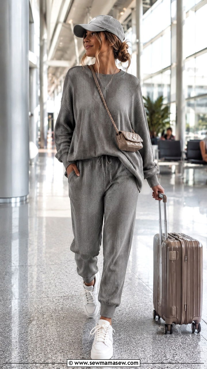 Gray Ribbed Oversized Sweater And Joggers Set - 30 Ribbed matching set outfit ideas