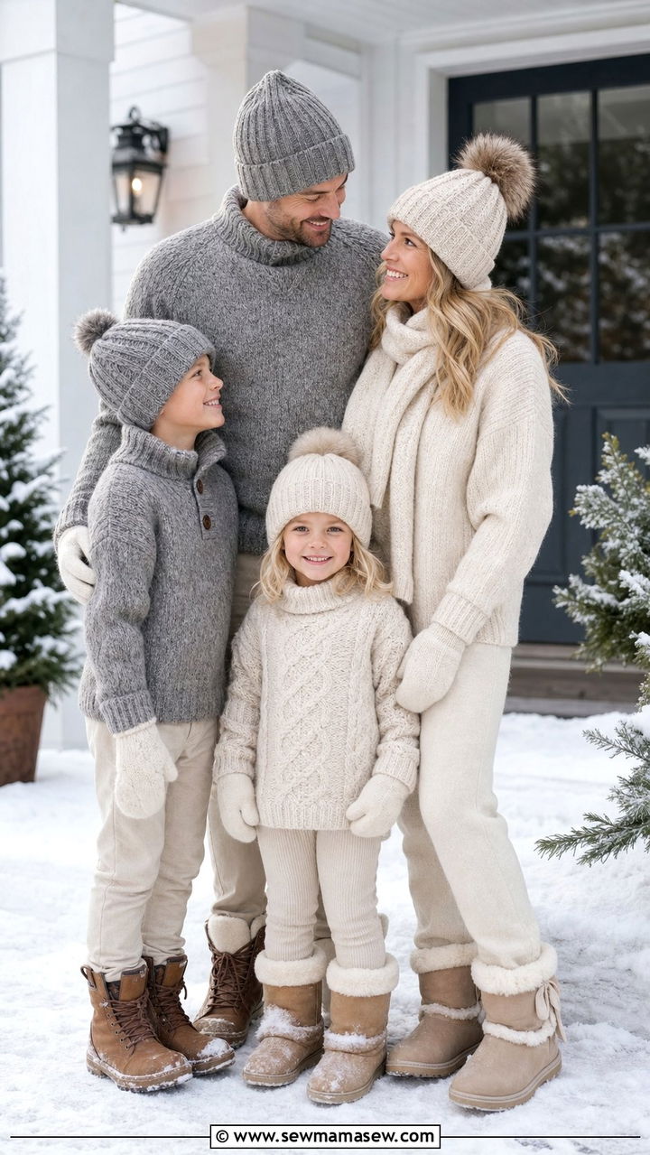 Gray Sweater And Oatmeal Winter Family Photo Outfit - 25 Family photo outfit ideas matching