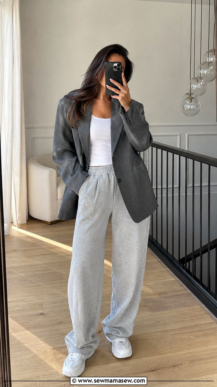 Gray Sweatpants and Oversized Blazer Outfit - 30 Gray outfit ideas