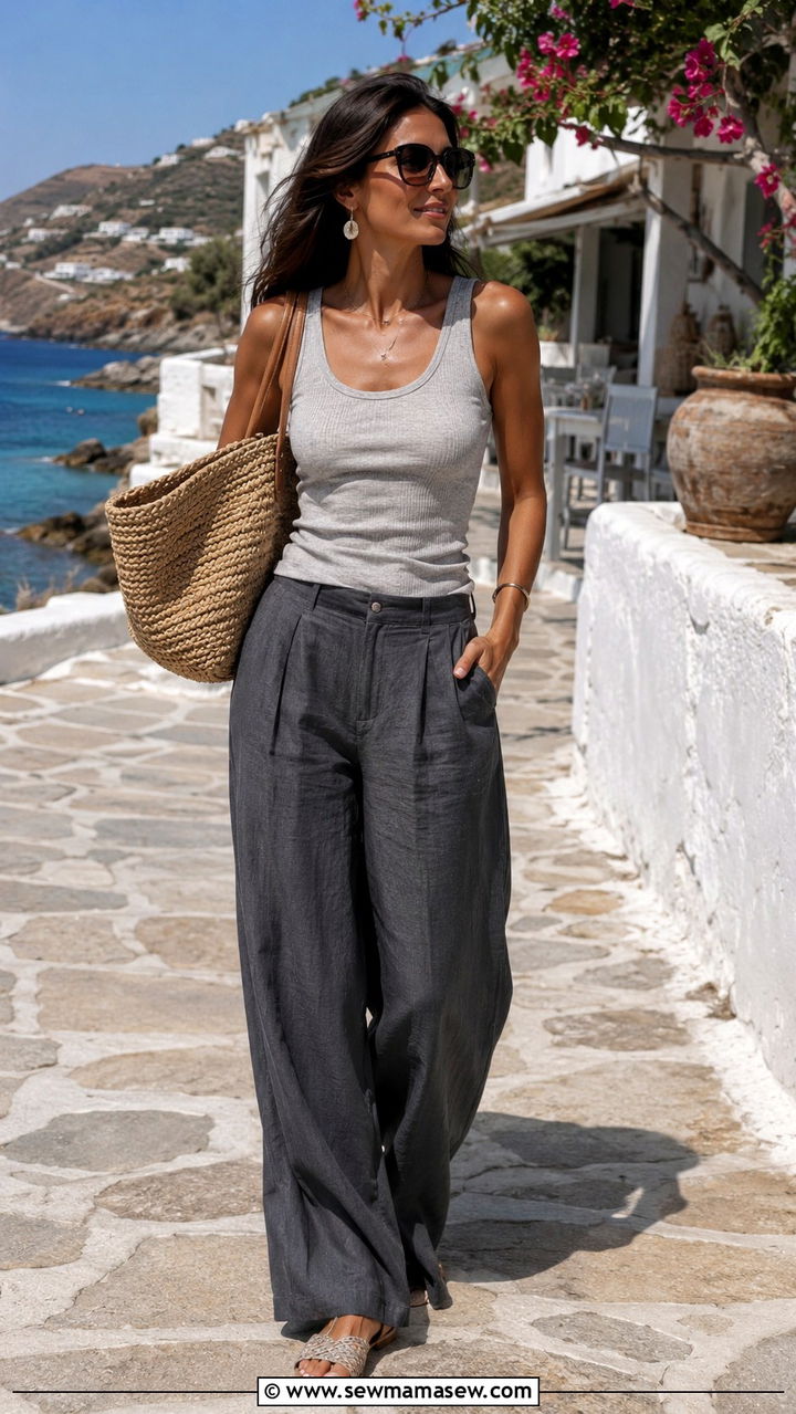 Gray Tank and Wide Leg Linen Trousers - 30 Monochromatic gray outfits