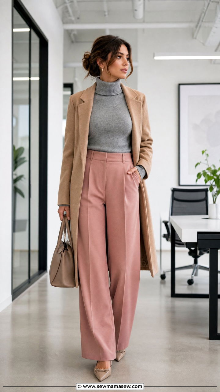 Gray Turtleneck With Pink Trousers - 25 Gray and pink outfit ideas