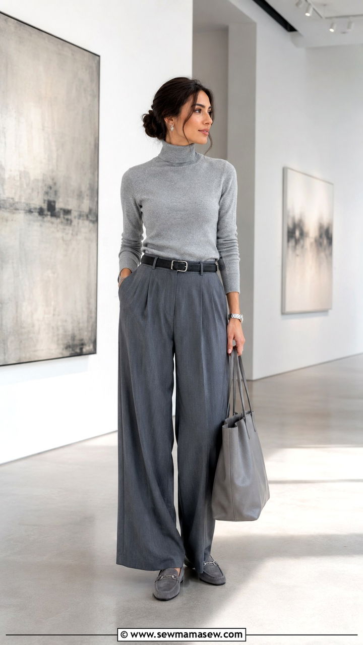 Gray Turtleneck and Wide Leg Trousers - 30 Monochromatic gray outfits