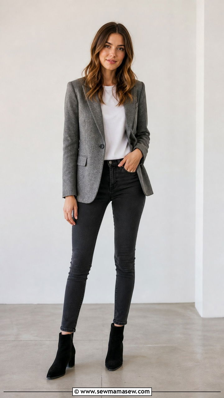 Gray Wool Blazer with Charcoal Denim - 40 Neutral outfit ideas