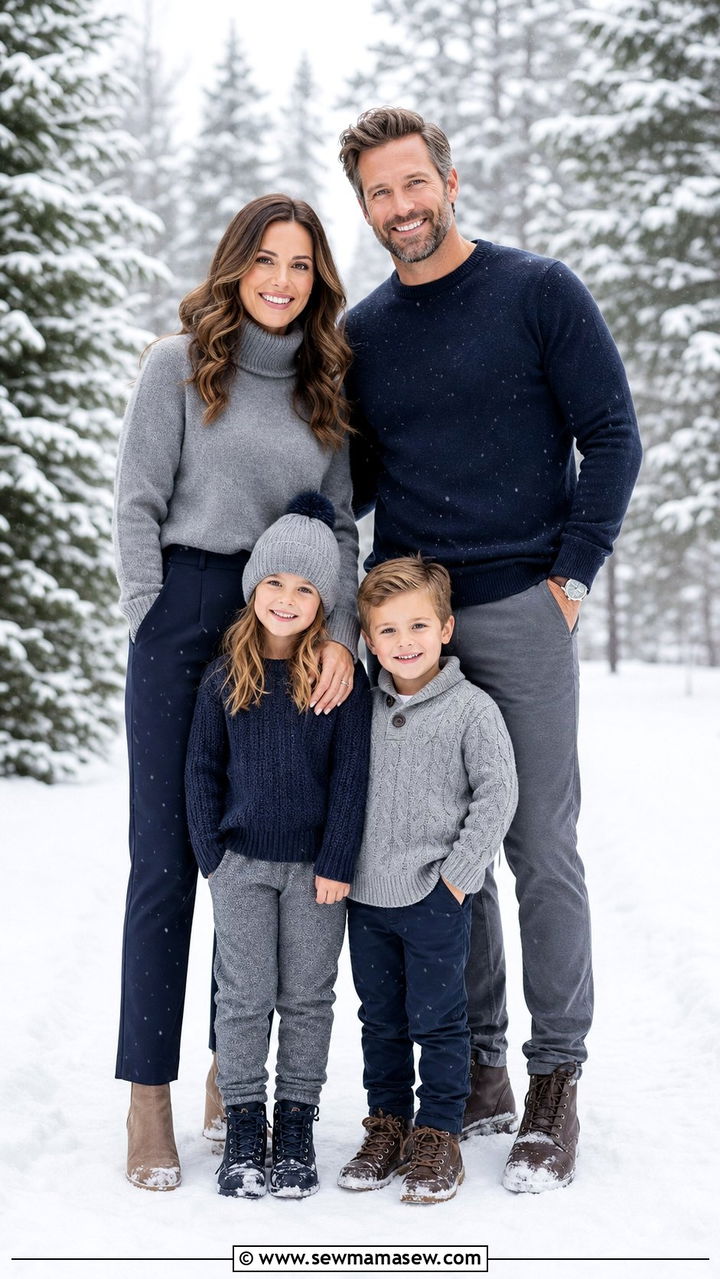 Gray and Navy Winter Family Outfit - 25 cute family photo outfits