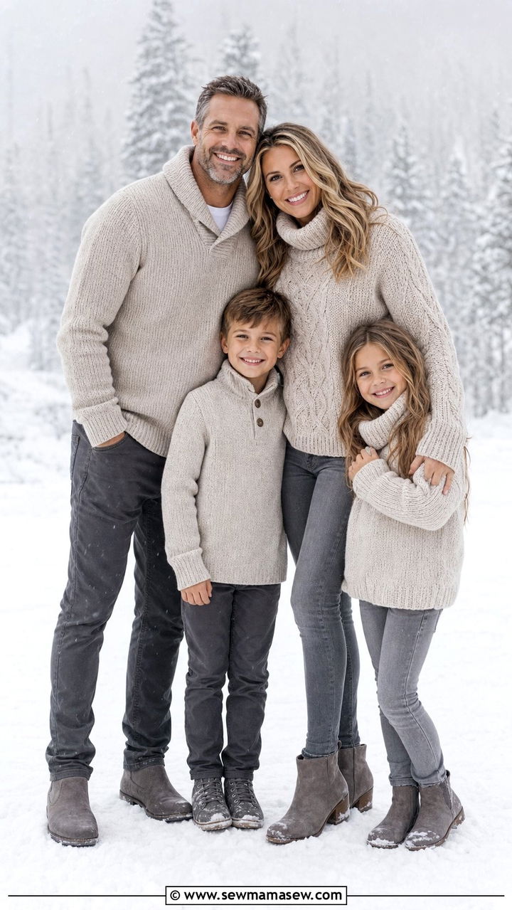 Gray and Oatmeal Cozy Winter Family Photo Outfit - 25 family photo outfits inspo