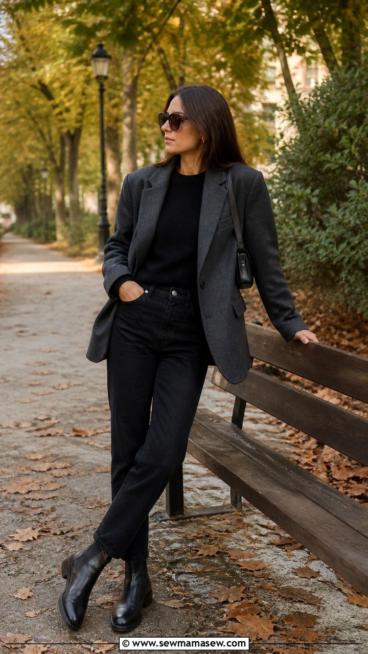 Gray blazer with black jeans and Chelsea boots - 40 blazer outfits for women