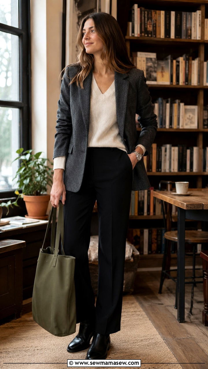 Gray blazer with cashmere sweater outfit - 30 How to style a blazer over 40
