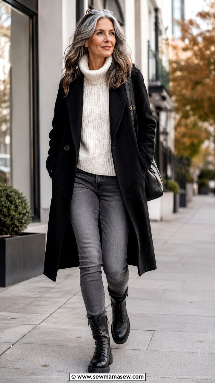 Gray jeans with combat boots - 20 Jeans and boots outfit ideas over 50
