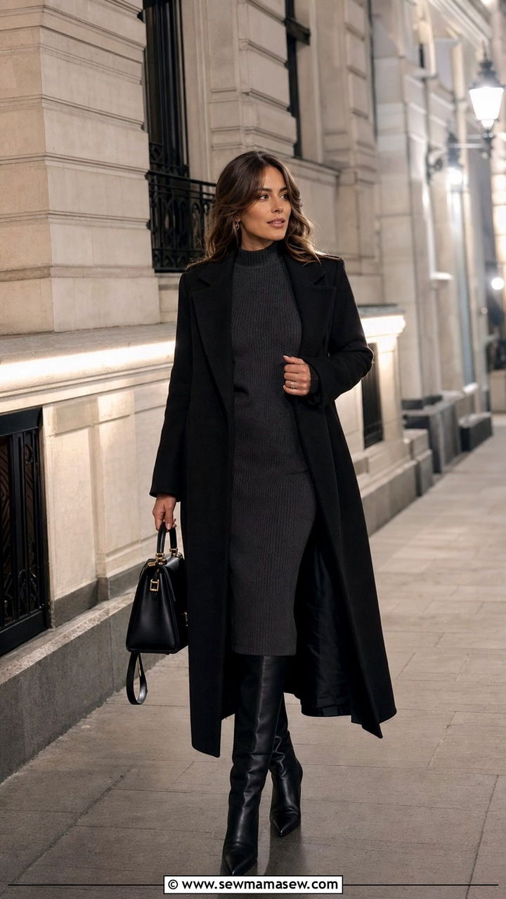 Gray knit dress with knee high boots old money outfit - 25 cute old money outfits