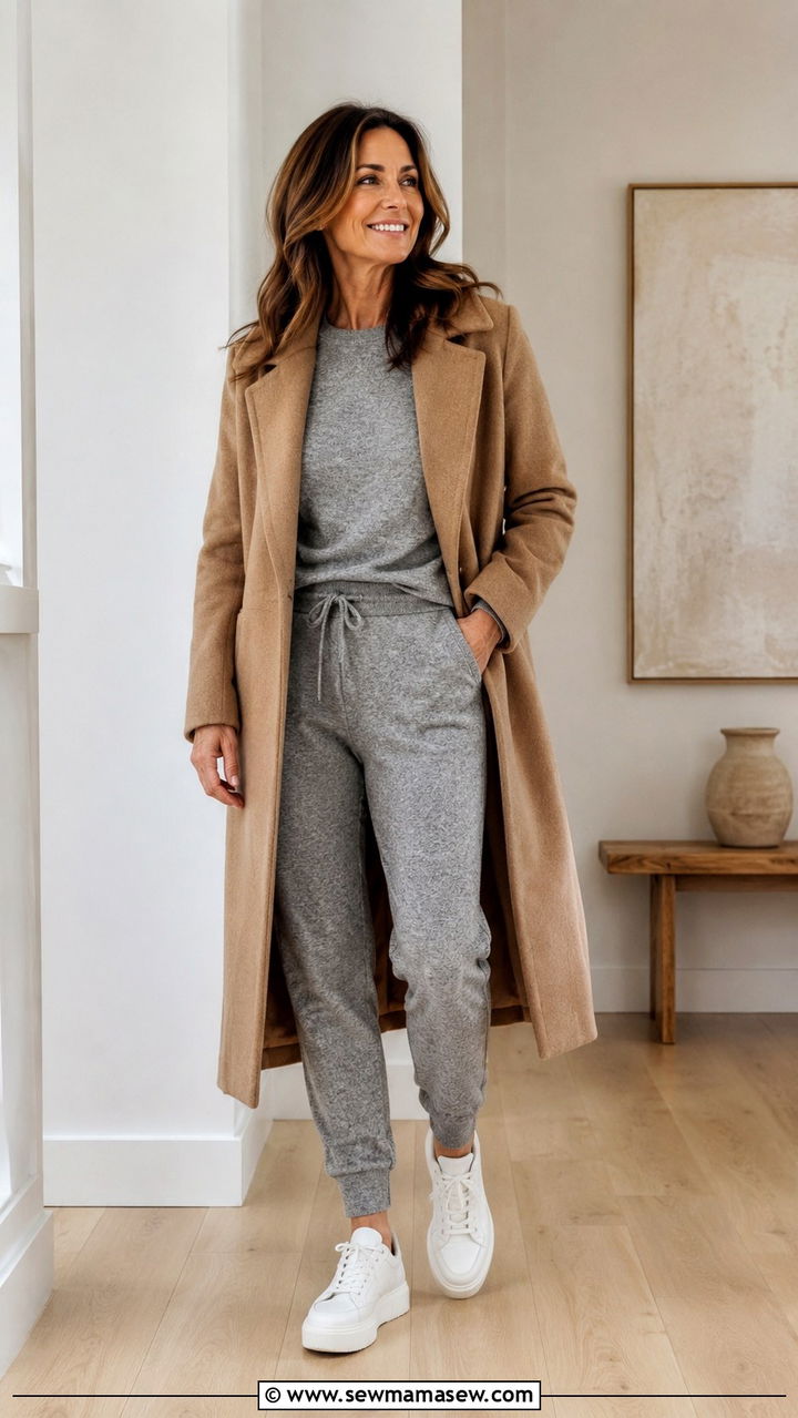 Gray knit matching set with platform sneakers outfit - 30 Outfit ideas for women over 40 errands