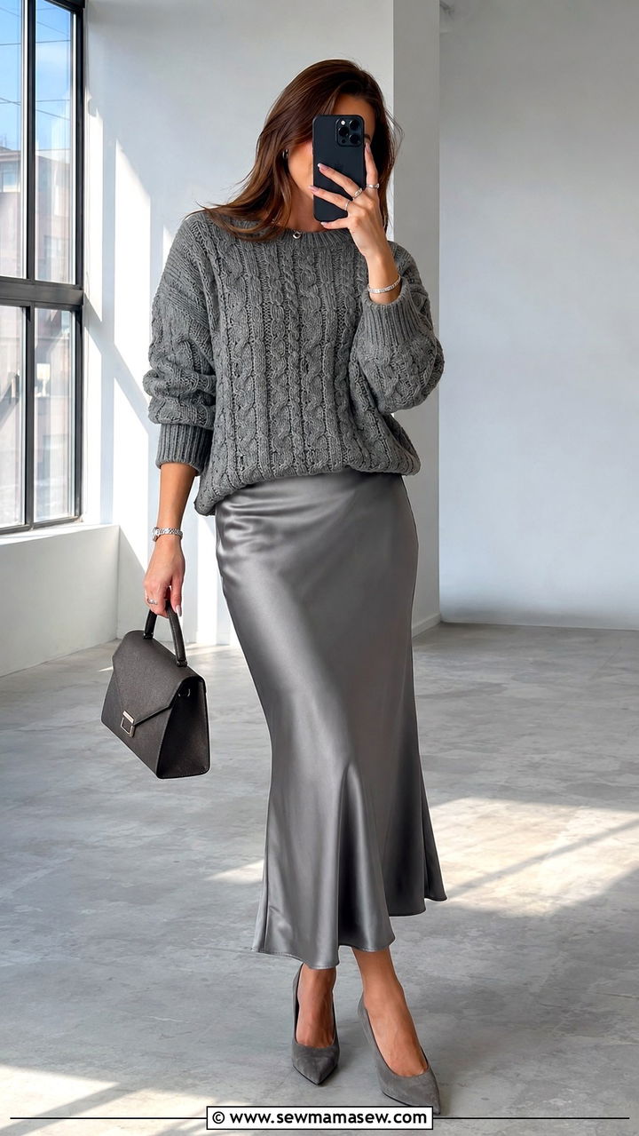 Gray monochrome look with texture mix - 30 Gray outfit ideas for work