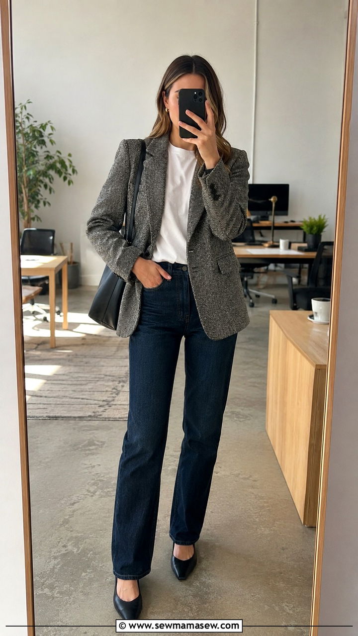 Gray tweed jacket with jeans - 30 Gray outfit ideas for work