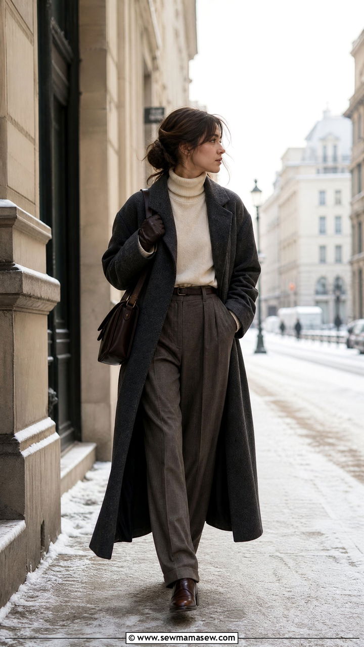 Greatcoat Turtleneck Pleated Trousers And Satchel - 25 poetcore outfits