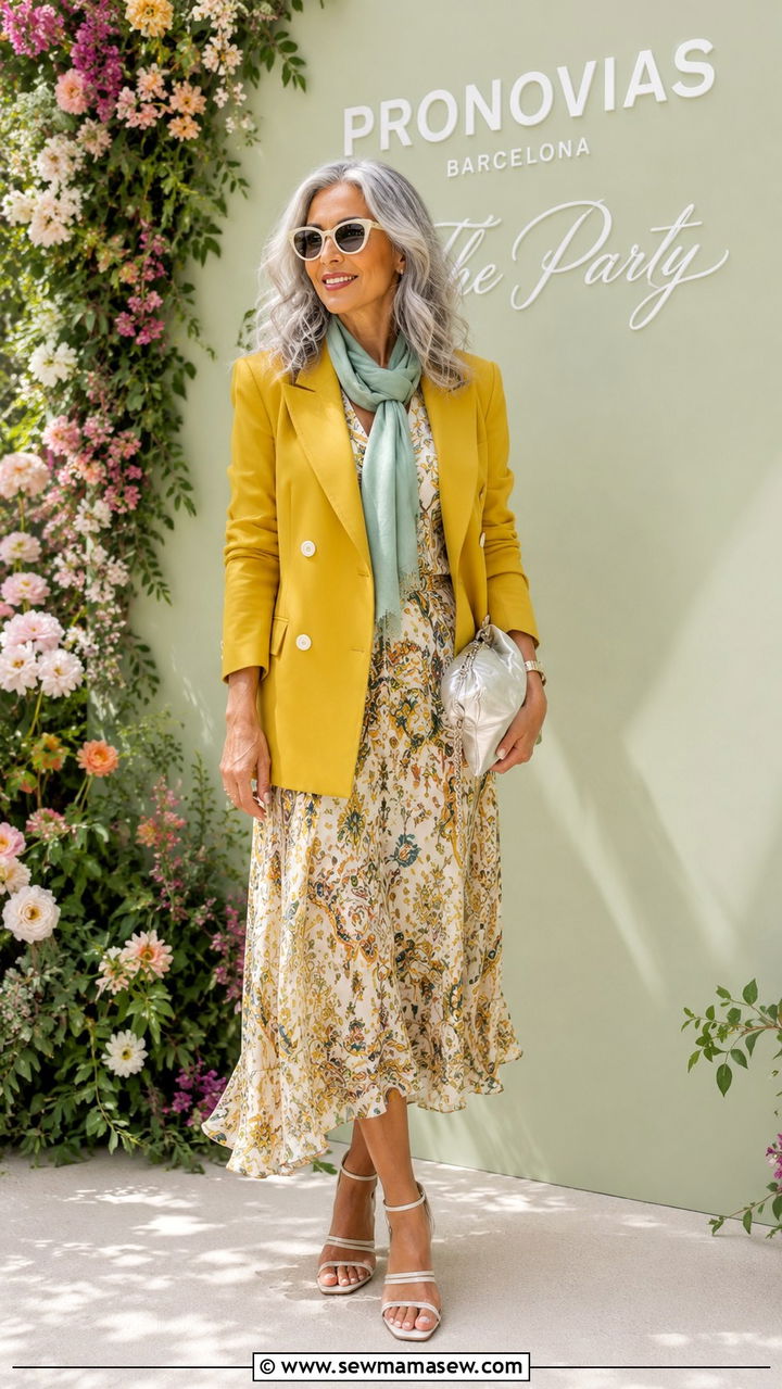 Grece Ghanem Mustard Yellow Blazer and Silk Dress Outfit - 20 Grece Ghanem outfit ideas