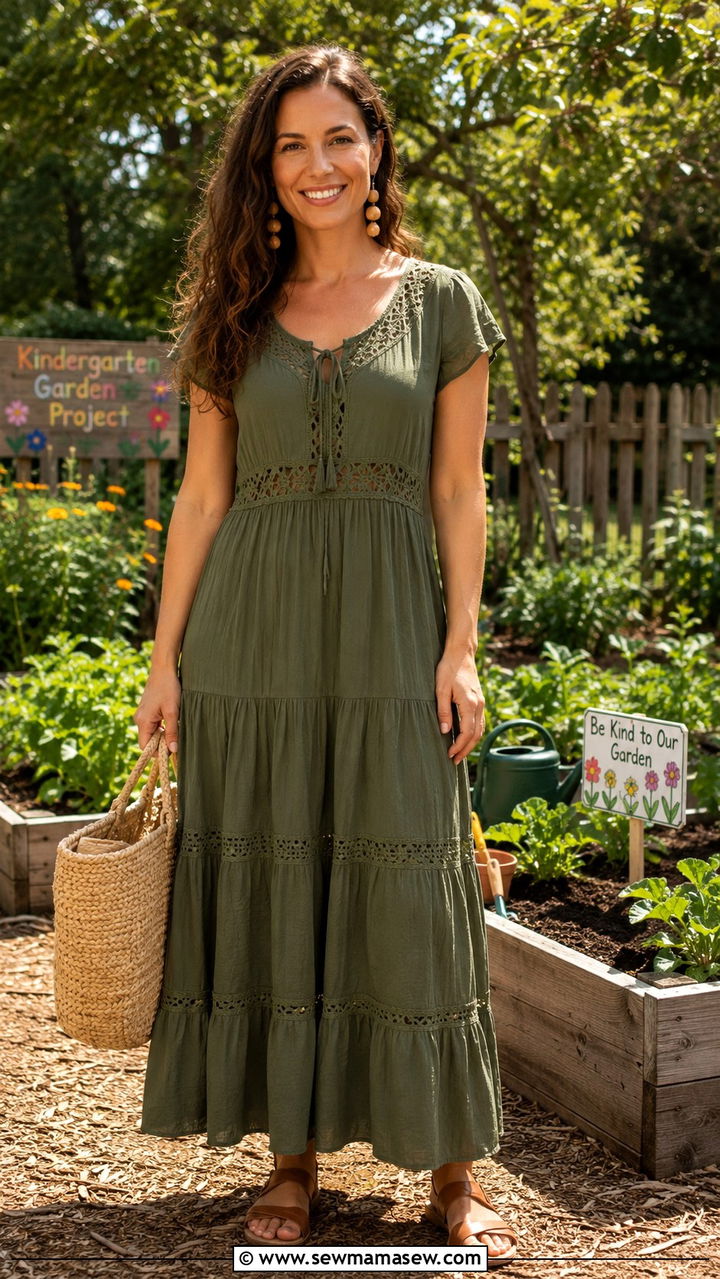 Green Boho Maxi Dress Kindergarten Outfit - 30 Kindergarten teacher outfit ideas