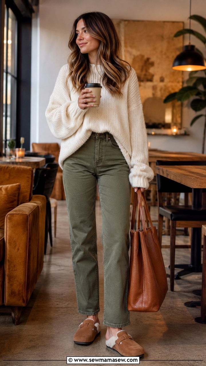 Green Jeans And Oversized Sweater Outfit - 30 Green jeans outfit ideas