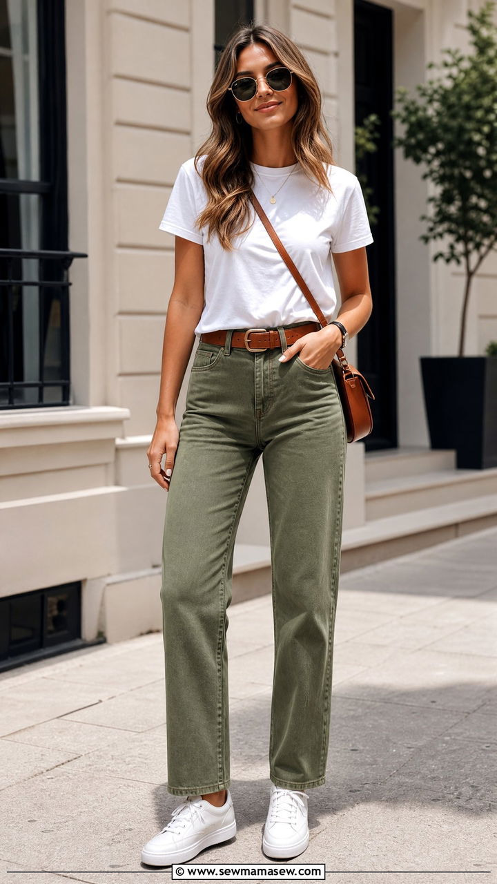 Green Jeans With White Sneakers Outfit - 30 Green jeans outfit ideas