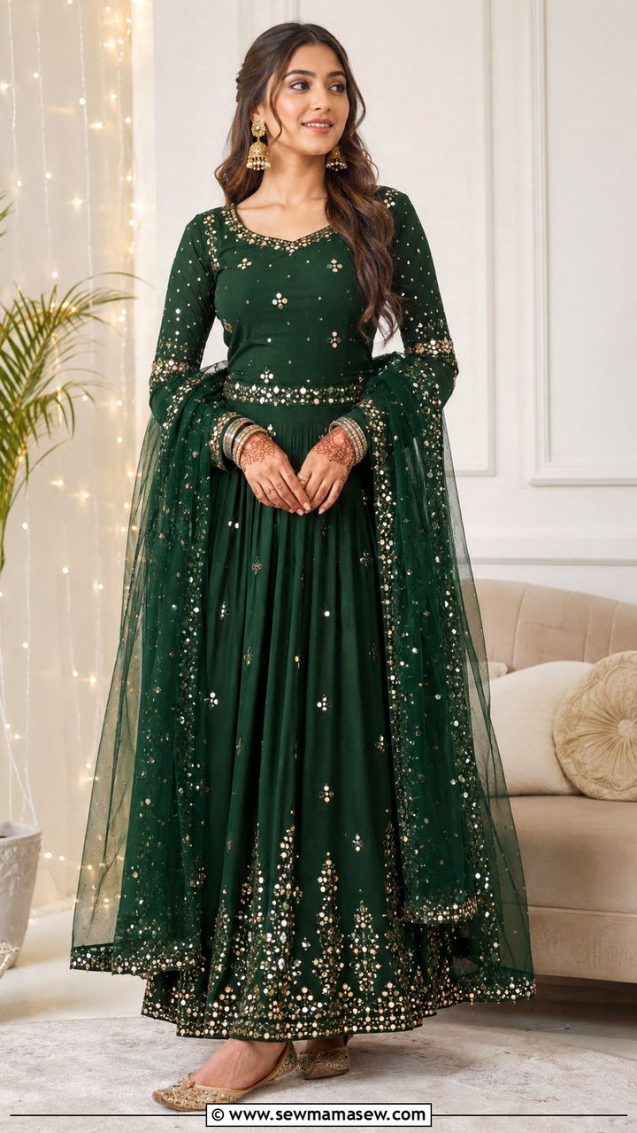 Green Lehenga with Long Sleeve Blouse - 20 Modest outfit ideas for Henna night