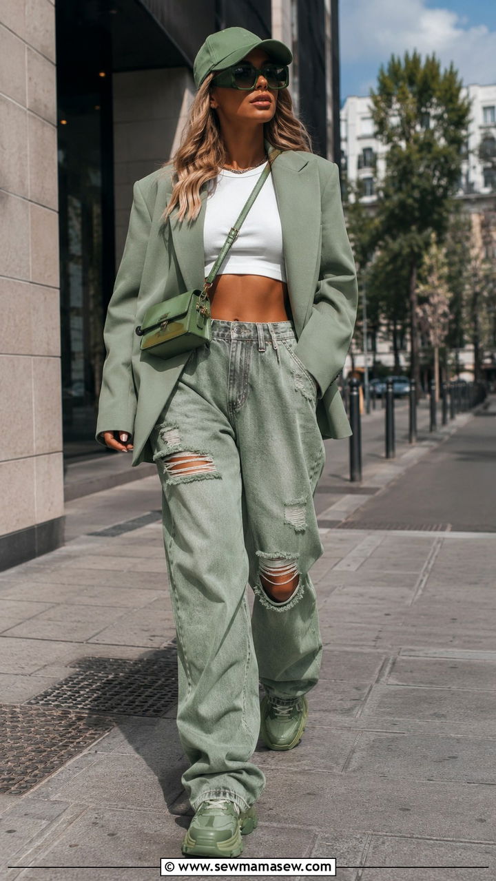 Green Monochrome Street Style Outfit - 30 Monochromatic green outfits