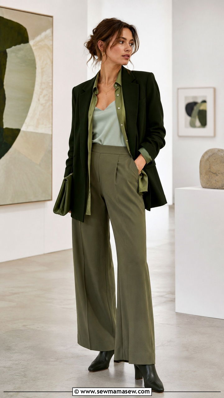 Green Monochrome Tonal Layering Outfit - 30 Monochromatic green outfits
