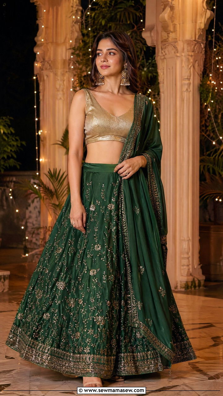 Green Silk Lehenga Outfit - 35 Diwali outfit ideas