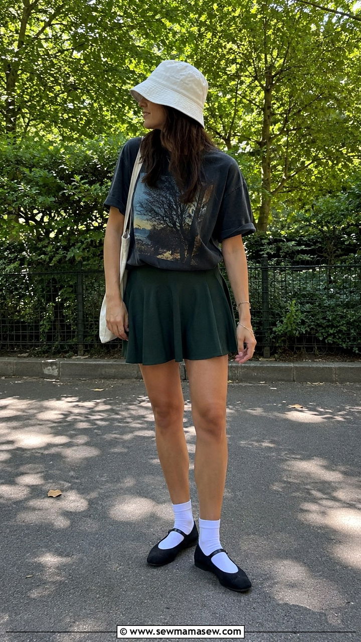 Green Tennis Skirt and White Socks Outfit - 20 Zoe Kravitz summer outfit ideas