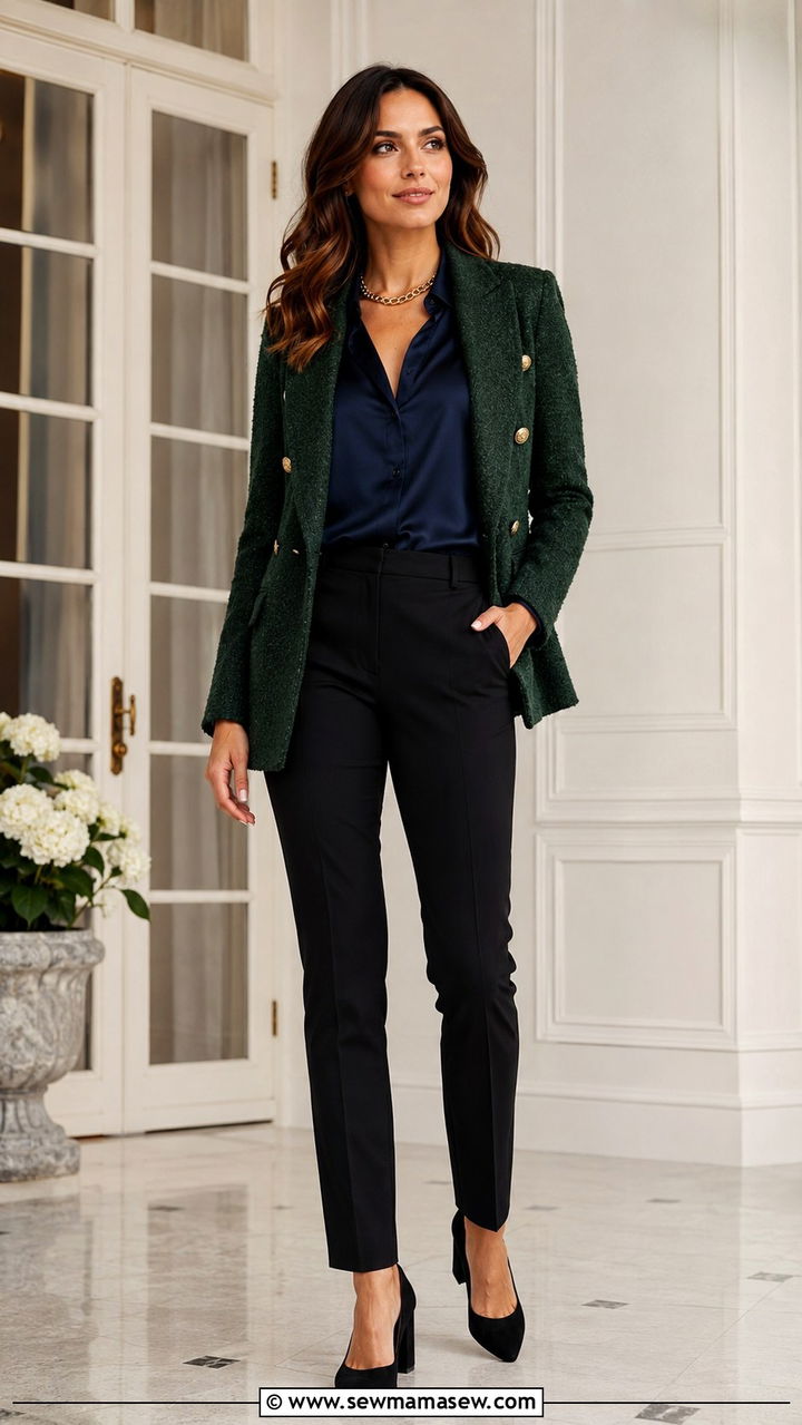 Green tweed blazer wedding guest outfit - 30 Tweed blazer outfit ideas for a wedding