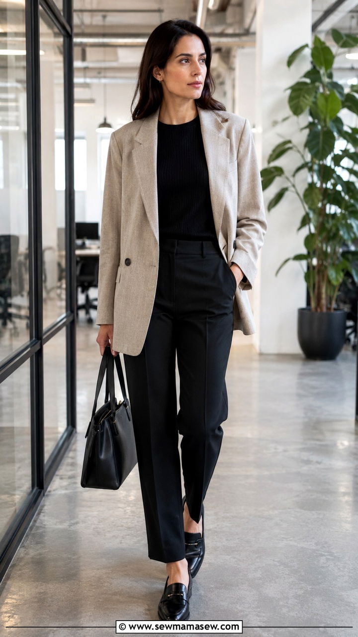 Greige Blazer with Black Crepe Trousers Outfit - 25 Professional outfits for women 2026