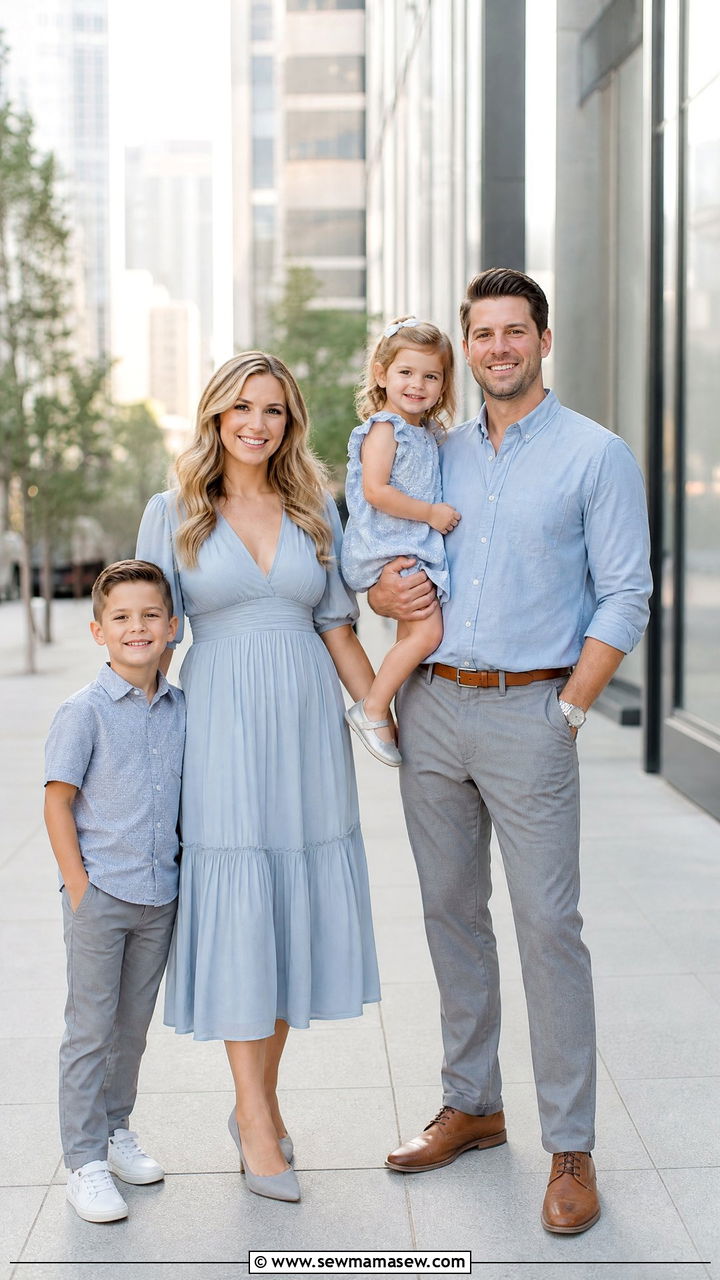 Grey And Soft Blue Family Photo Outfits - 30 Elegant family photo outfit ideas