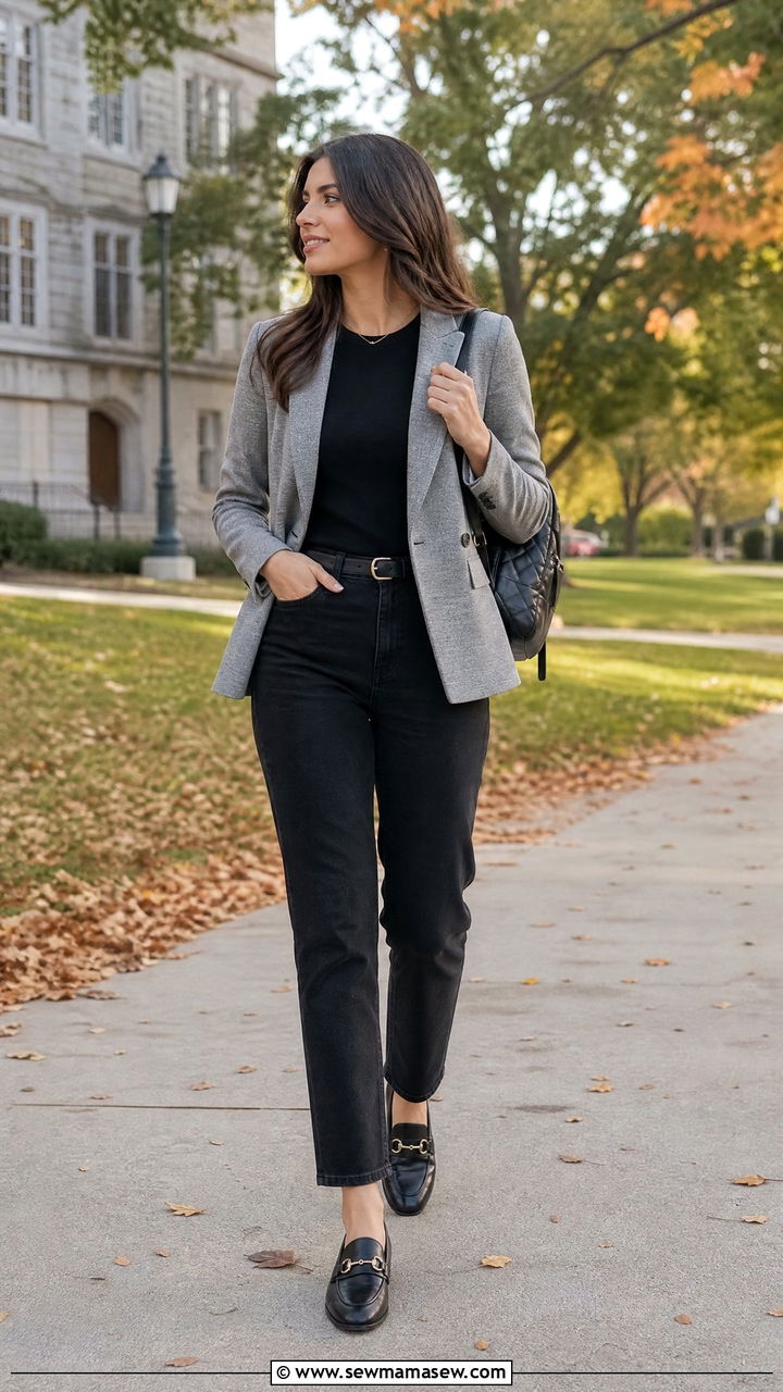 Grey Blazer And Dark Jeans Law School Outfit - 30 Law student outfit ideas