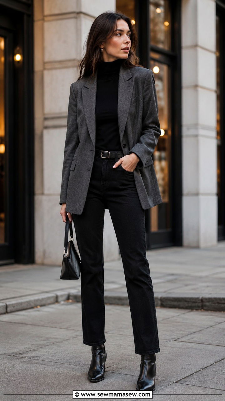 Grey Blazer With Black Jeans And Ankle Boots - 30 Tailored blazer outfit ideas with jeans